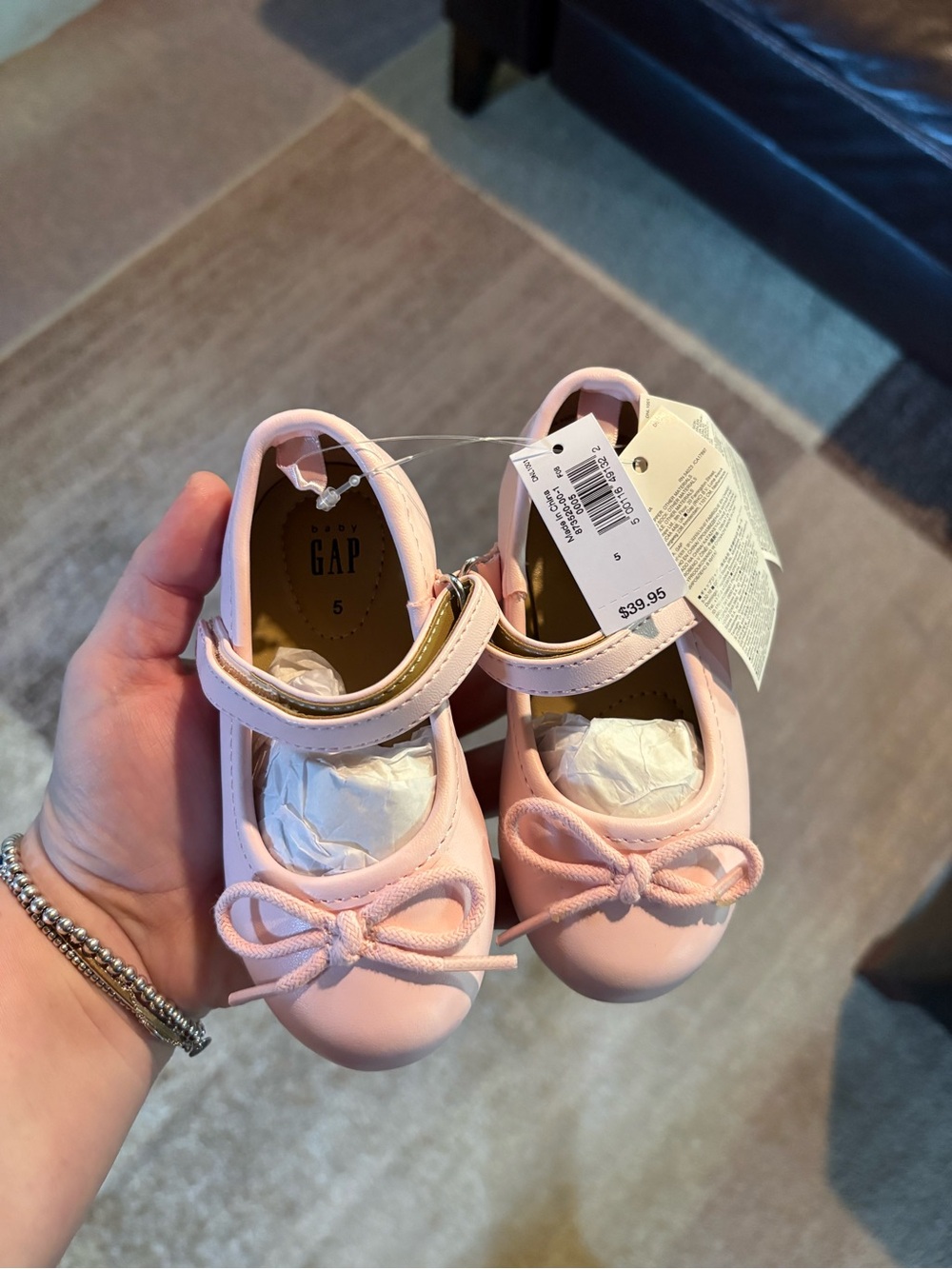GAP Pink Bow Mary Jane Baby Walker Shoes
